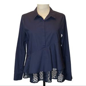 HD In Paris Anthropologie Women's XS Navy Blue Lace Long Sleeve Top Blouse
